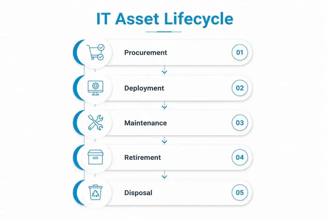 Infographic illustrating IT asset lifecycle stages