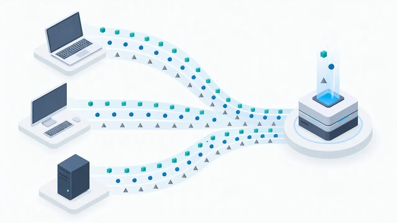 Endpoint activity streams converge at monitoring service