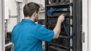 Technician disconnecting an affected file server