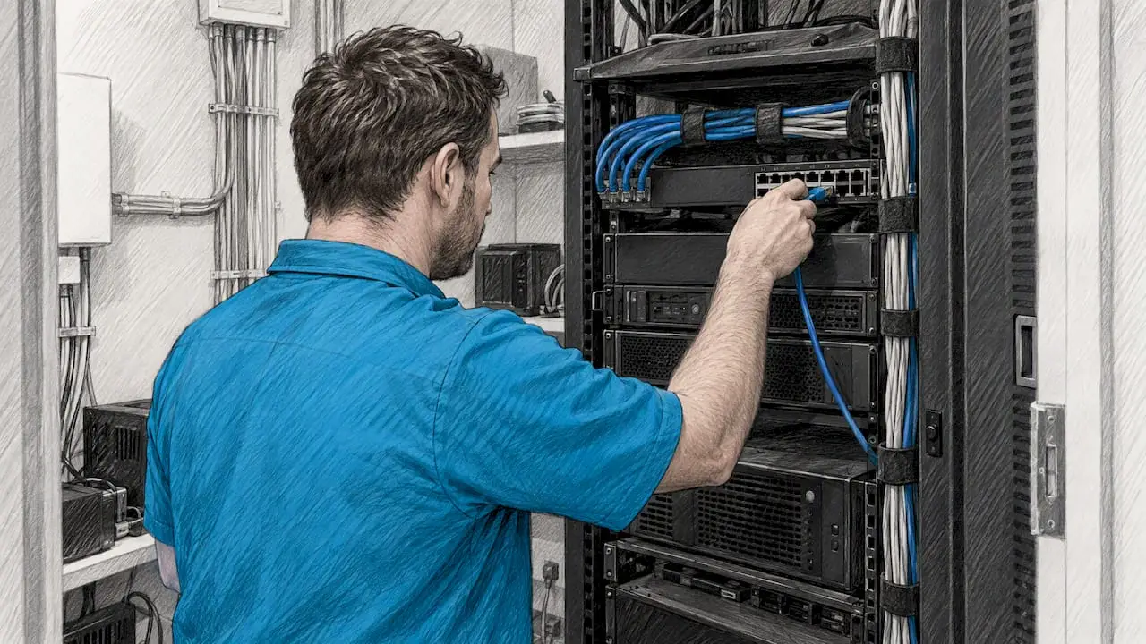 Technician disconnecting an affected file server