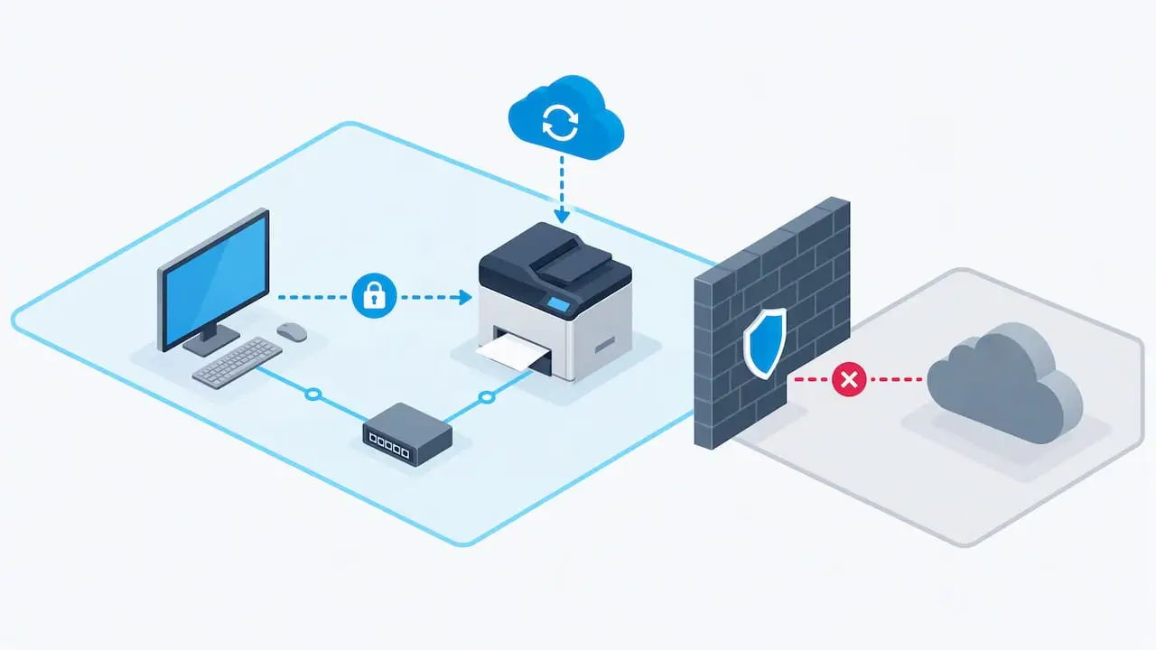 Printer isolated within a trusted office network