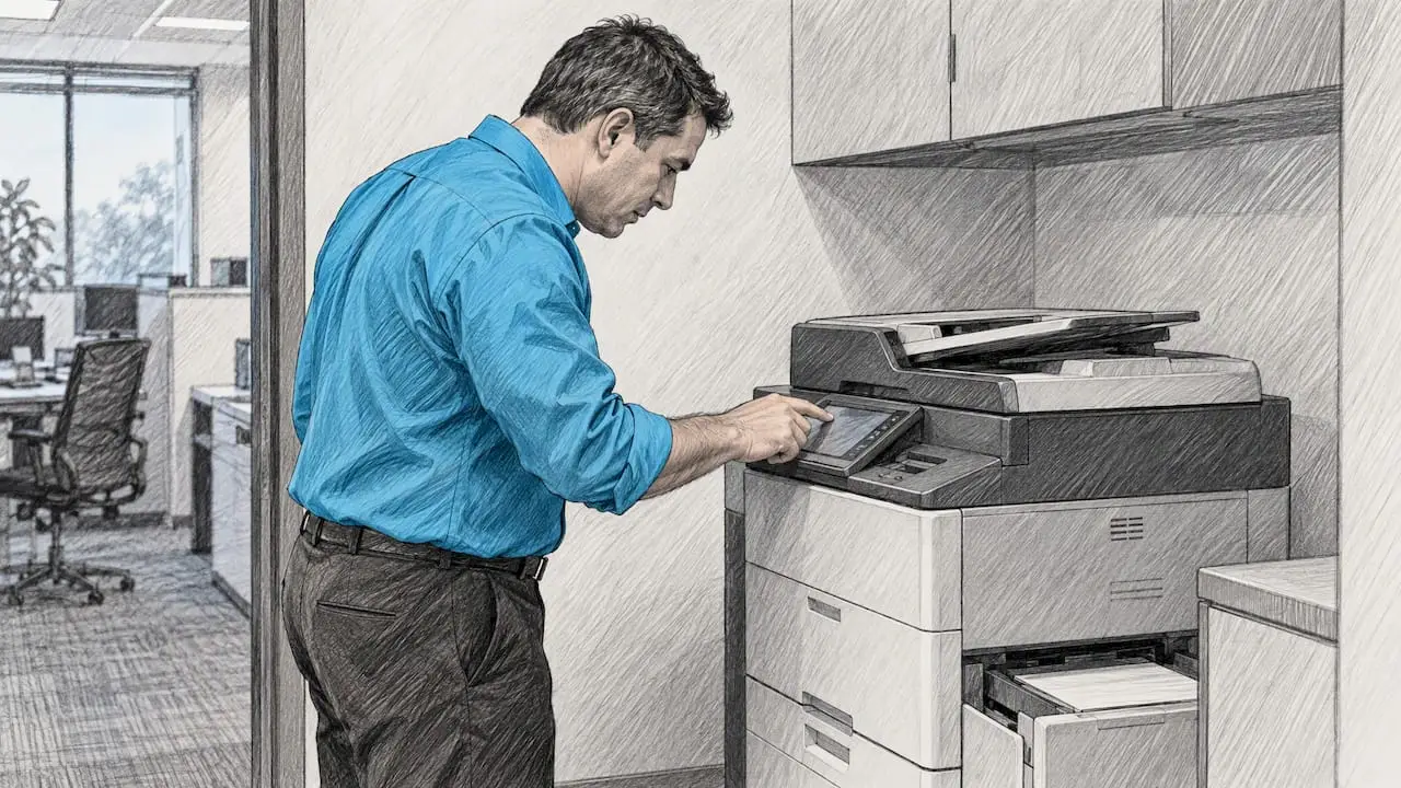 Administrator checking an office printer panel