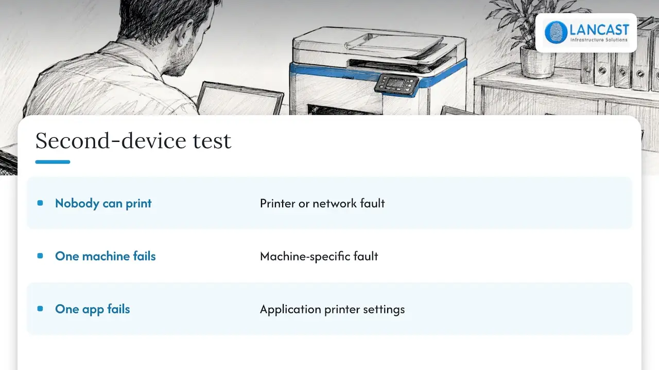 Decision path for locating a printer fault