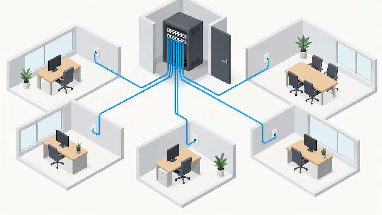 Direct cable paths from outlets to patch panel