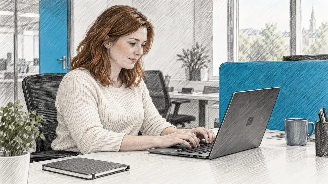 Employee setting up a new work laptop
