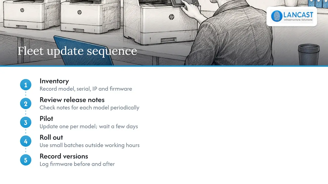 Steps for safely updating a printer fleet