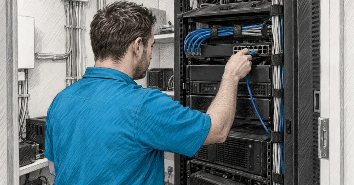 Technician disconnecting an affected file server
