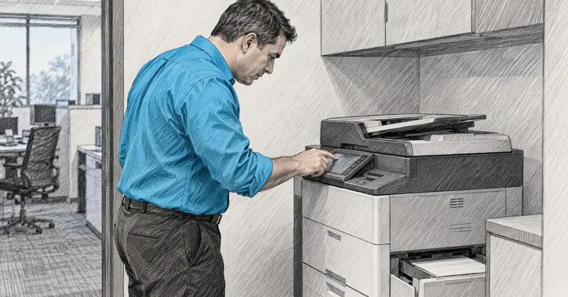 Administrator checking an office printer panel