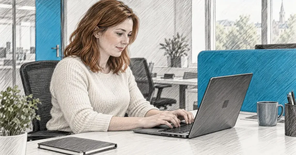 Employee setting up a new work laptop